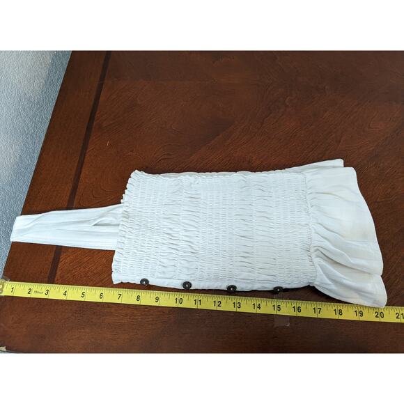 Arizona Jeans Tank Top L White Smocked Peplum Sleeveless Button Accent Ruffled - Picture 6 of 8